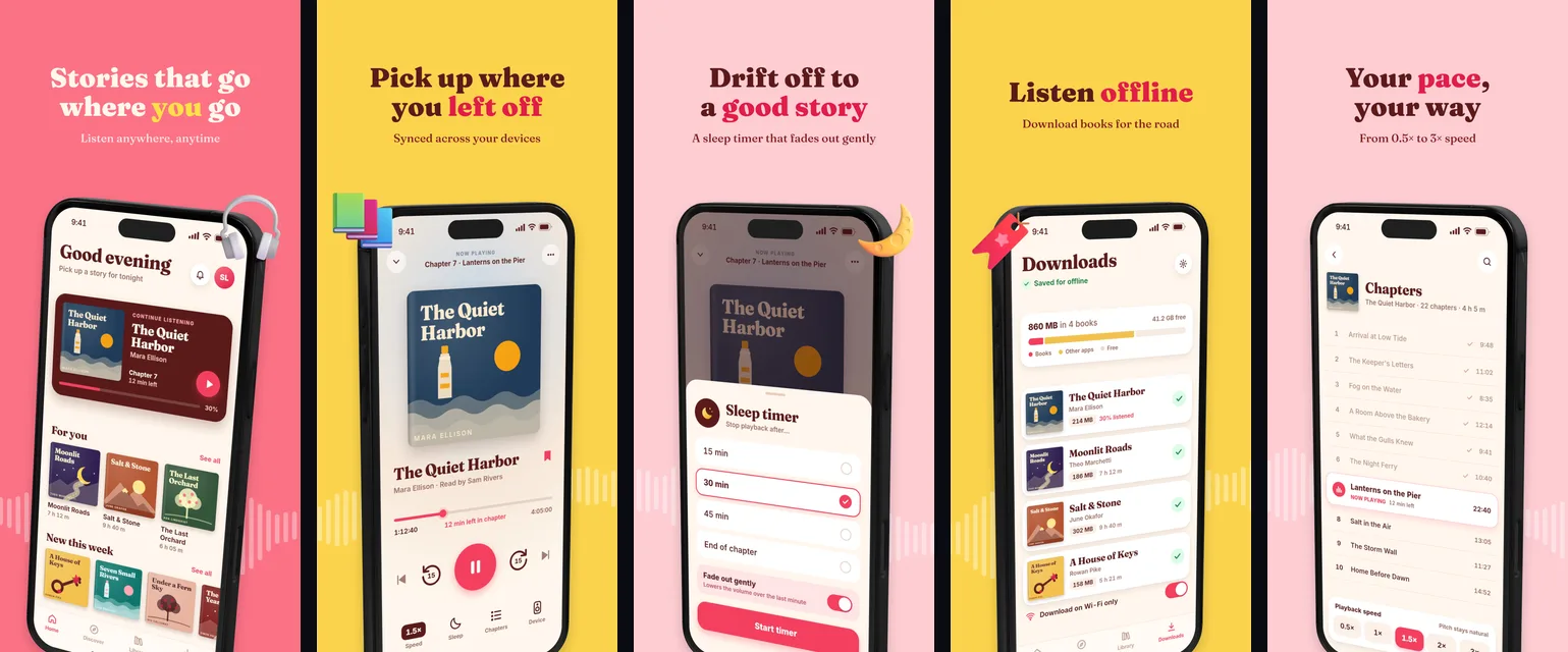 The five Audiobook template screenshots exported from 9make