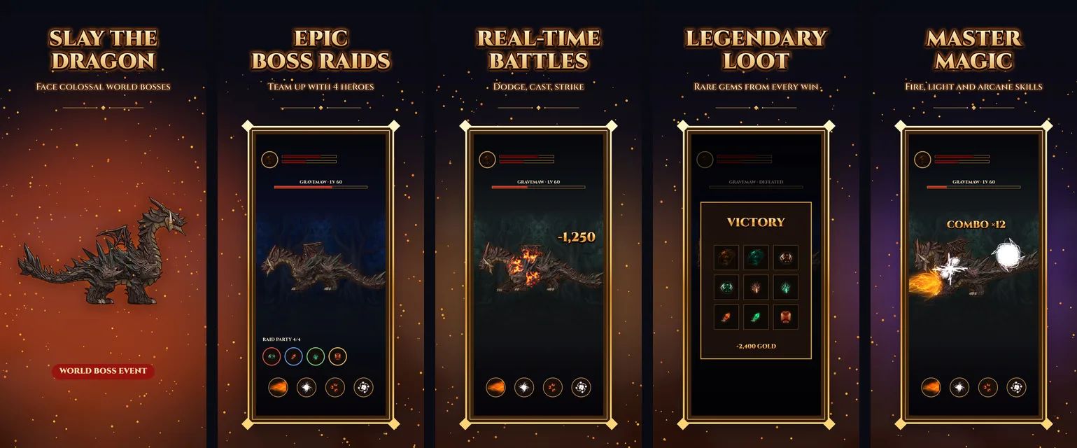 The five Dragon Realm portrait game screenshots exported from 9make